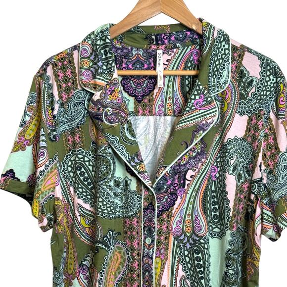 Soma XXL Ornamental Paisley Green Cool Nights Short Sleeve Notch Collar PJ Top - Picture 3 of 9